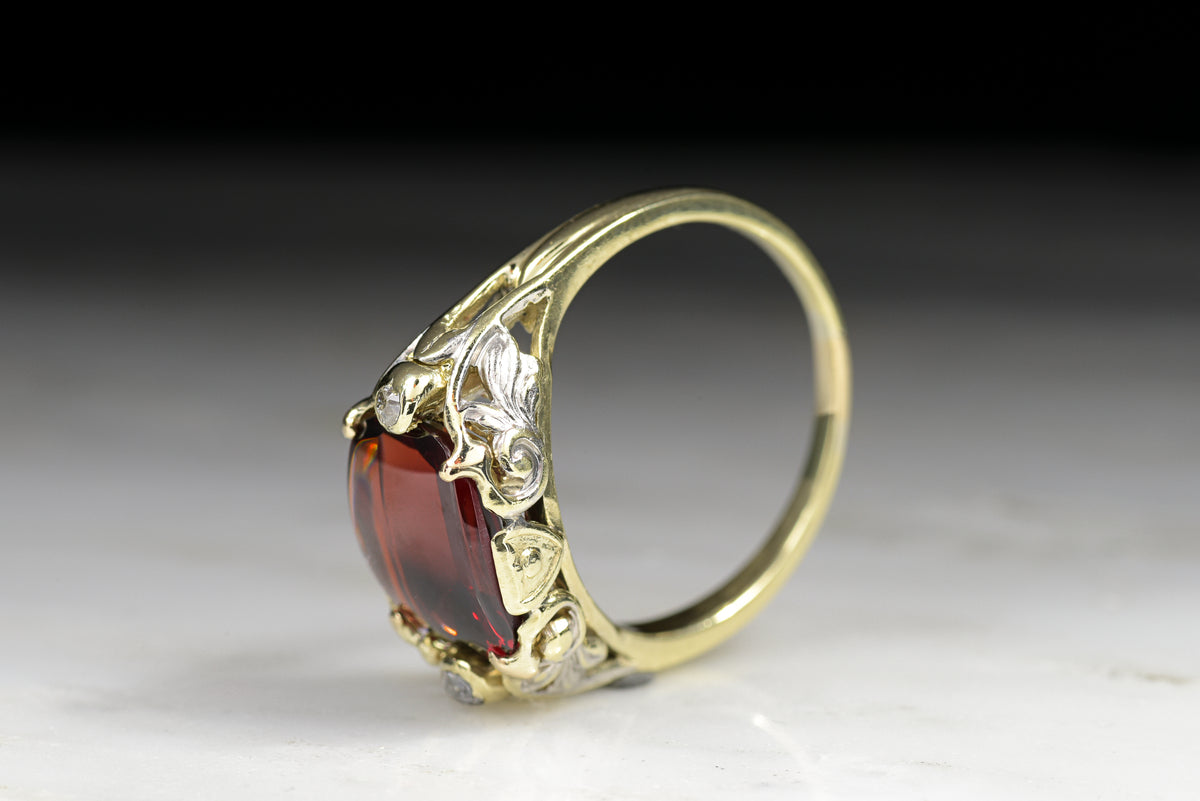 Antique Victorian / Art Nouveau Garnet and Diamond Ring in Gold