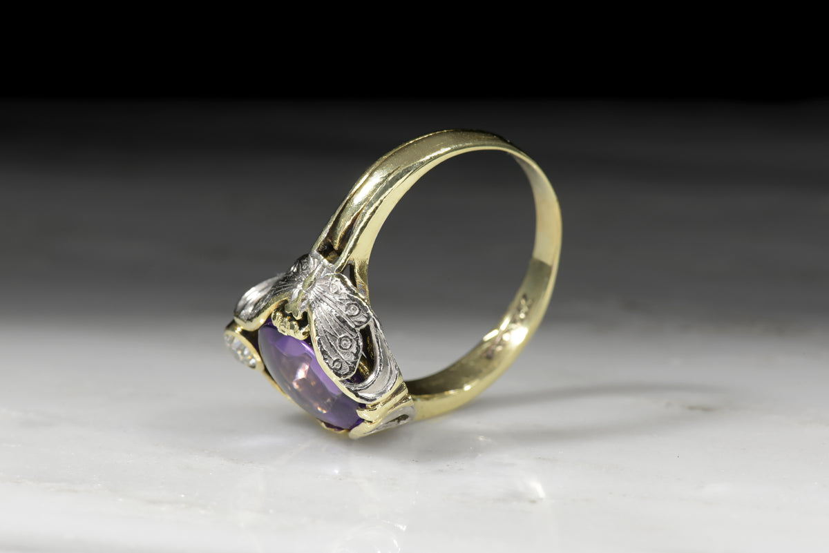 Art Deco / Art Nouveau Amethyst and Diamond Ring with Butterfly Motif
