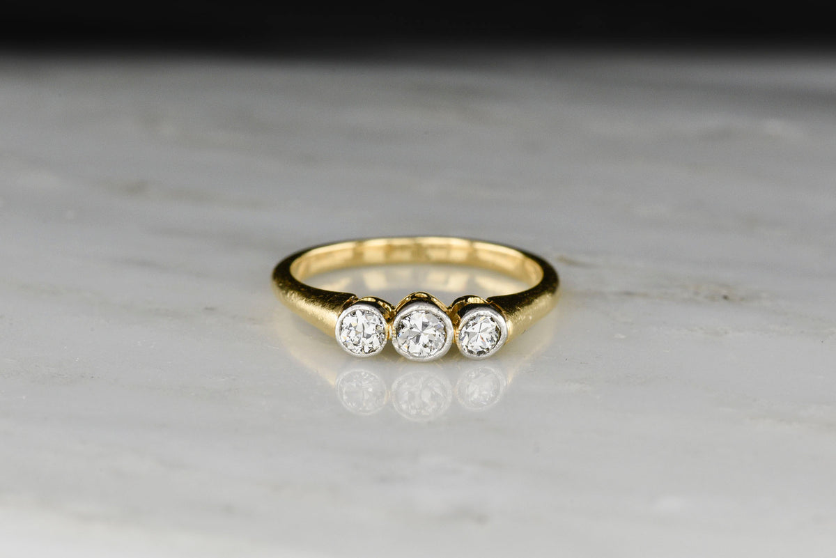 WWII-era / Victorian Revival Three Stone Diamond Bezel Ring