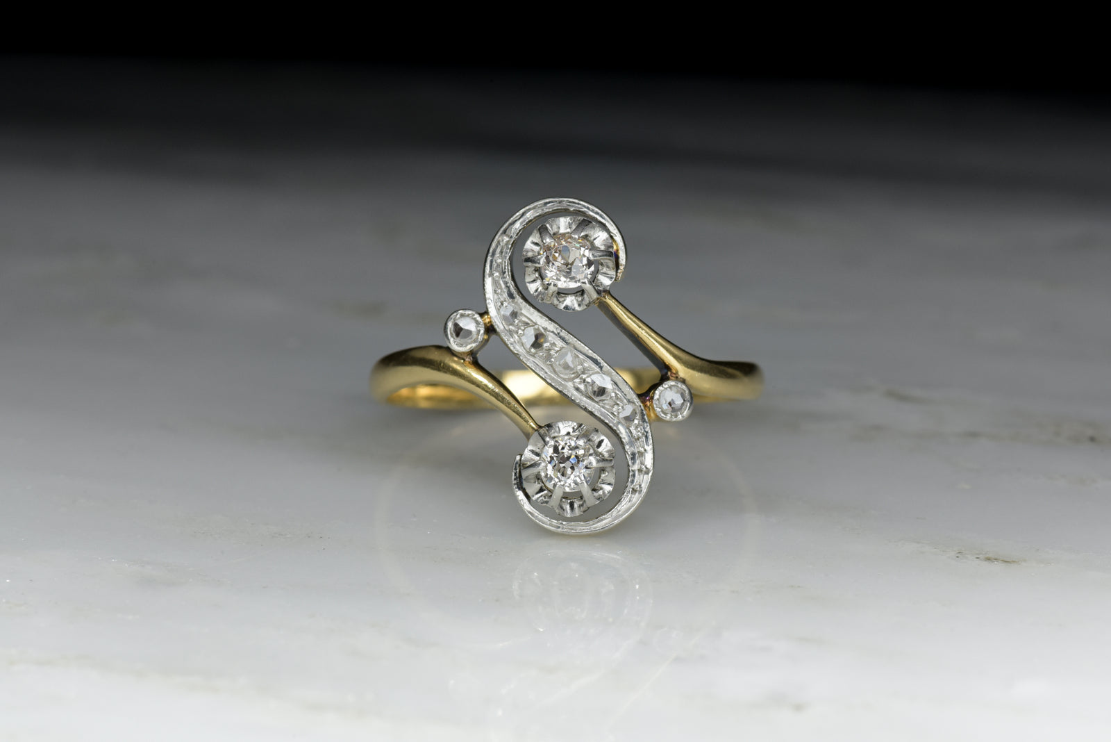 Antique Victorian Bypass Ring with Old Mine Cut Diamonds