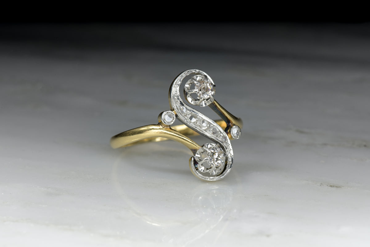 Antique Victorian Bypass Ring with Old Mine Cut Diamonds