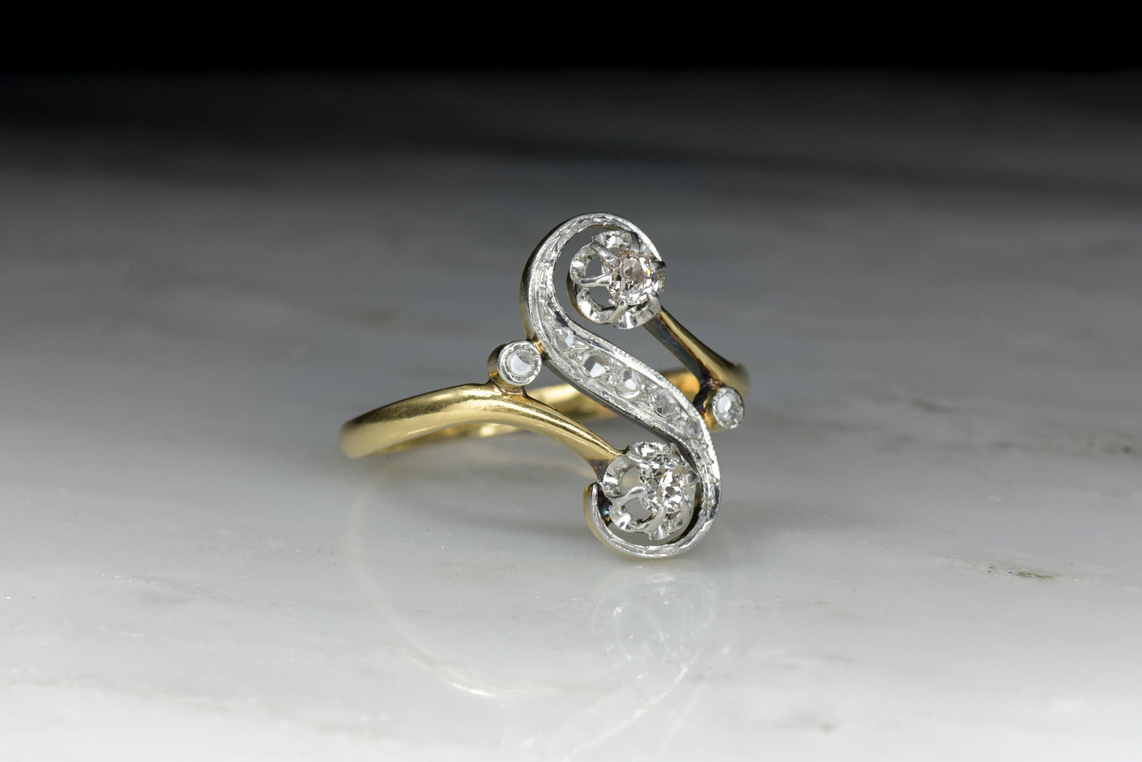 Antique Victorian Bypass Ring with Old Mine Cut Diamonds