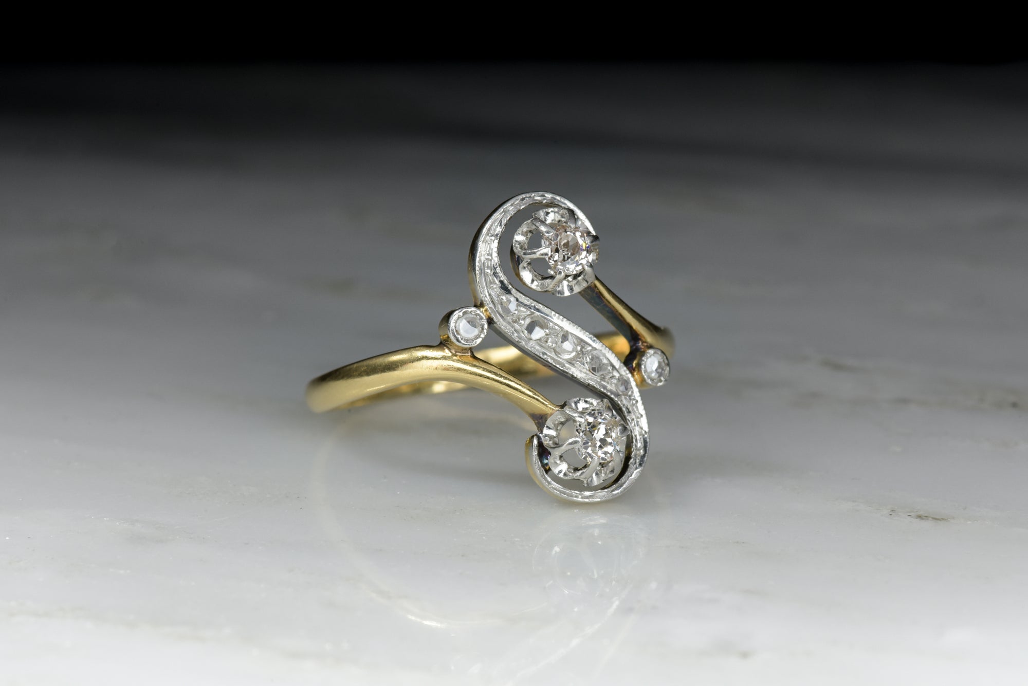 Antique Victorian Bypass Ring with Old Mine Cut Diamonds