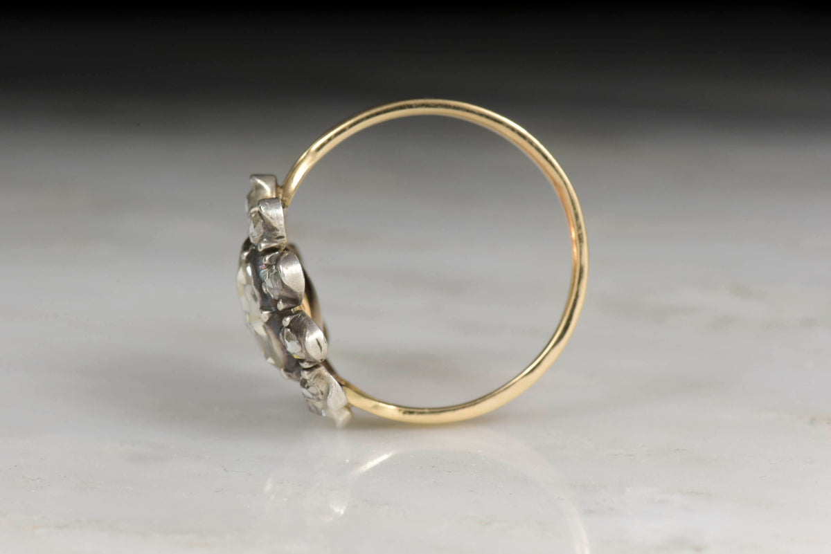 Georgian Antique Rose Cut Diamond and Open Halo Ring in Gold and Silver