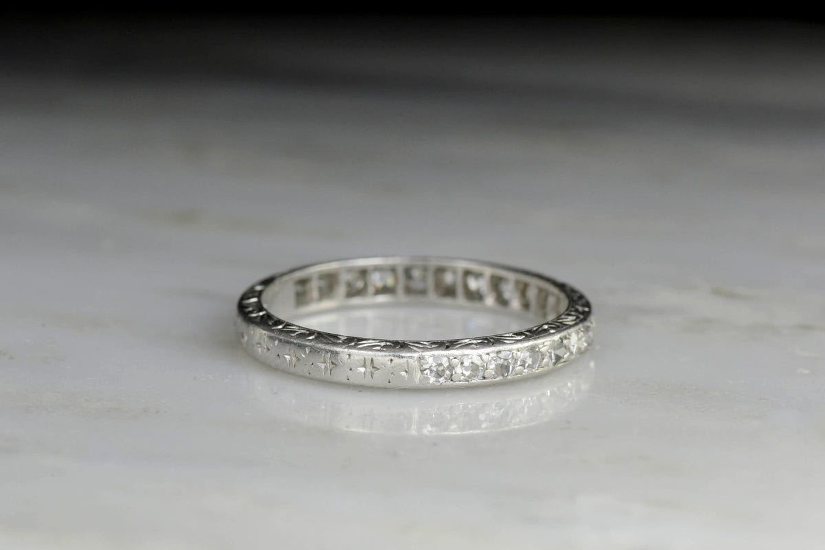 Dated 1926 Hand-Engraved Platinum Semi-Eternity Band