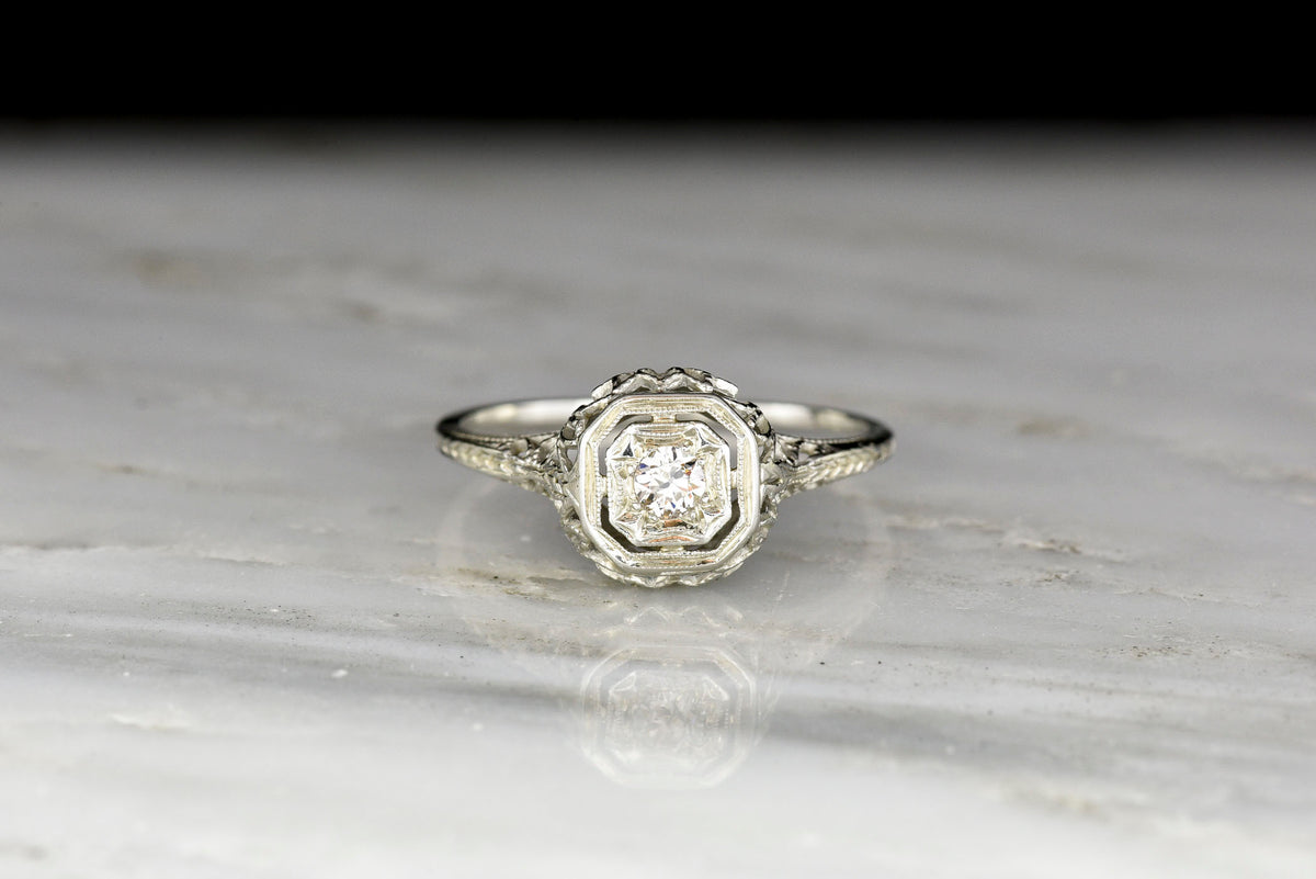 c. 1920s Engagement Ring with a Swiss Cut Diamond Center
