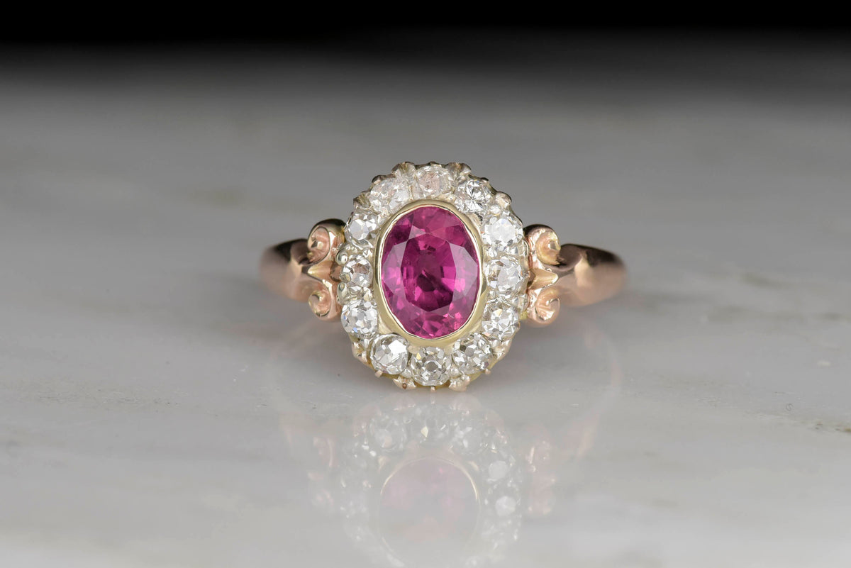Antique Victorian Mixed-Cut Halo Cluster Ring with a Pink Tourmaline Center