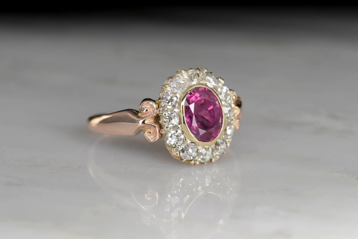 Antique Victorian Mixed-Cut Halo Cluster Ring with a Pink Tourmaline Center