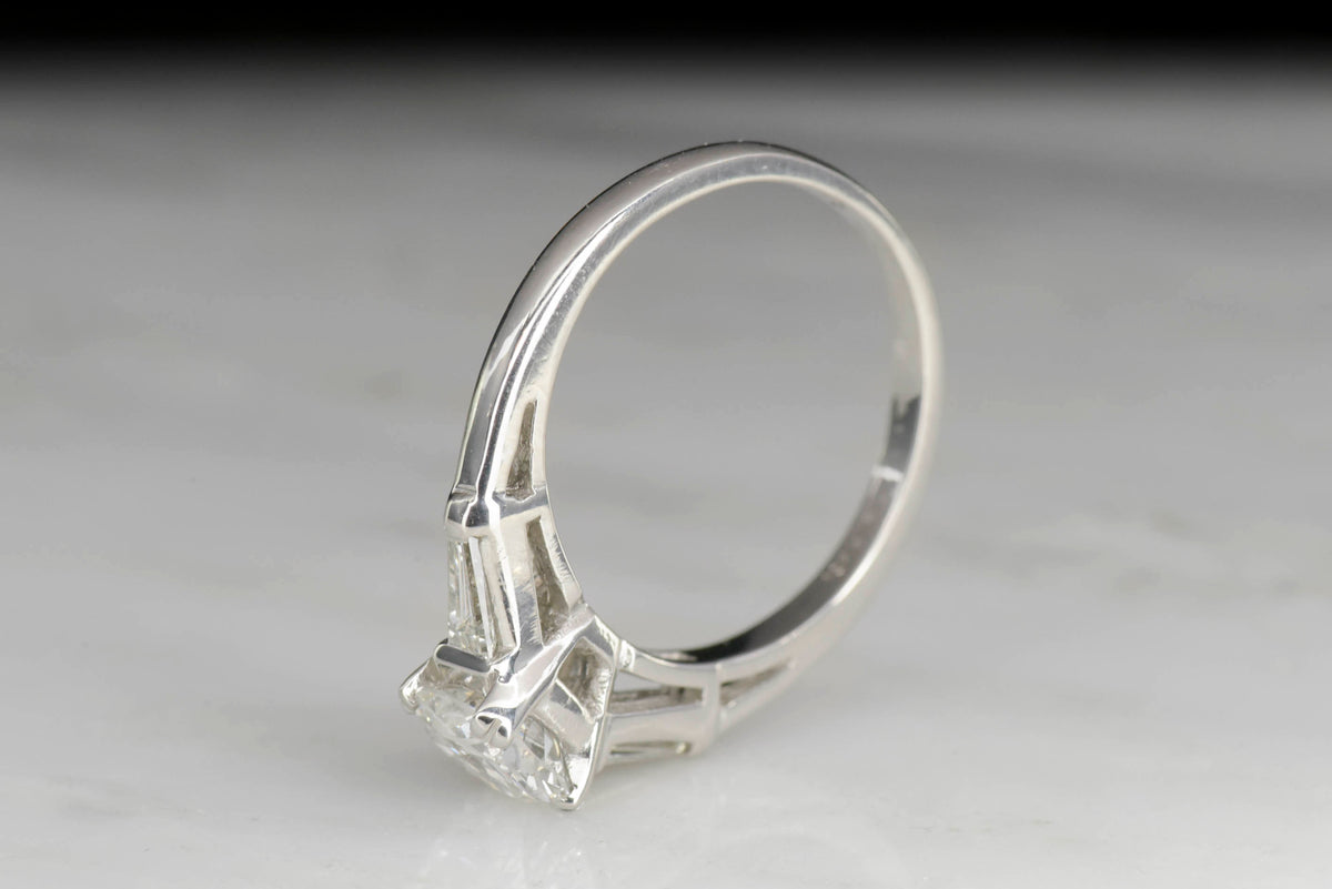 Mid-Century Diamond Engagement Ring with Tapered Baguette Cut Shoulders