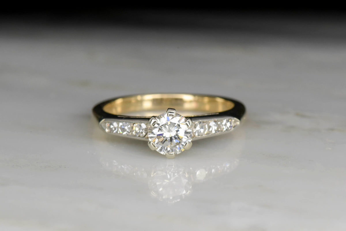 c. 1950s Mid-Century Engagement Ring in Yellow and White Gold