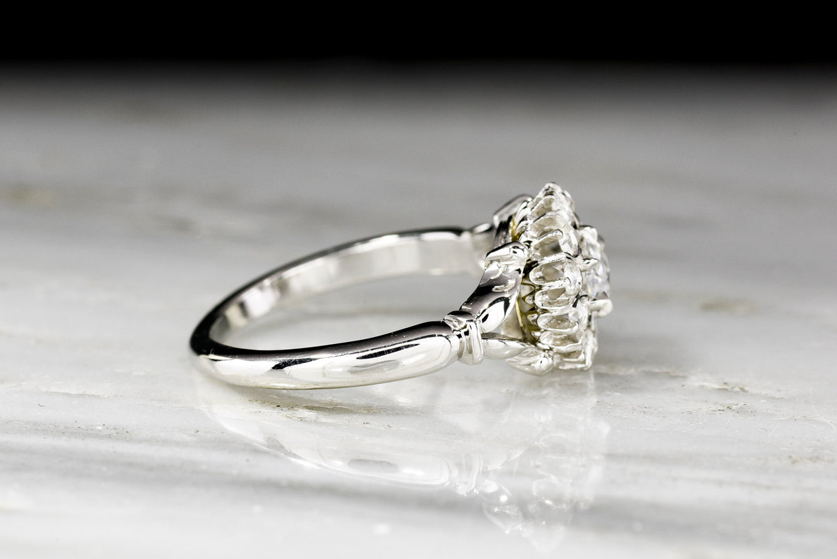c. 1910s-Revival Split Shank Rose Cut Diamond Cluster Ring in Platinum