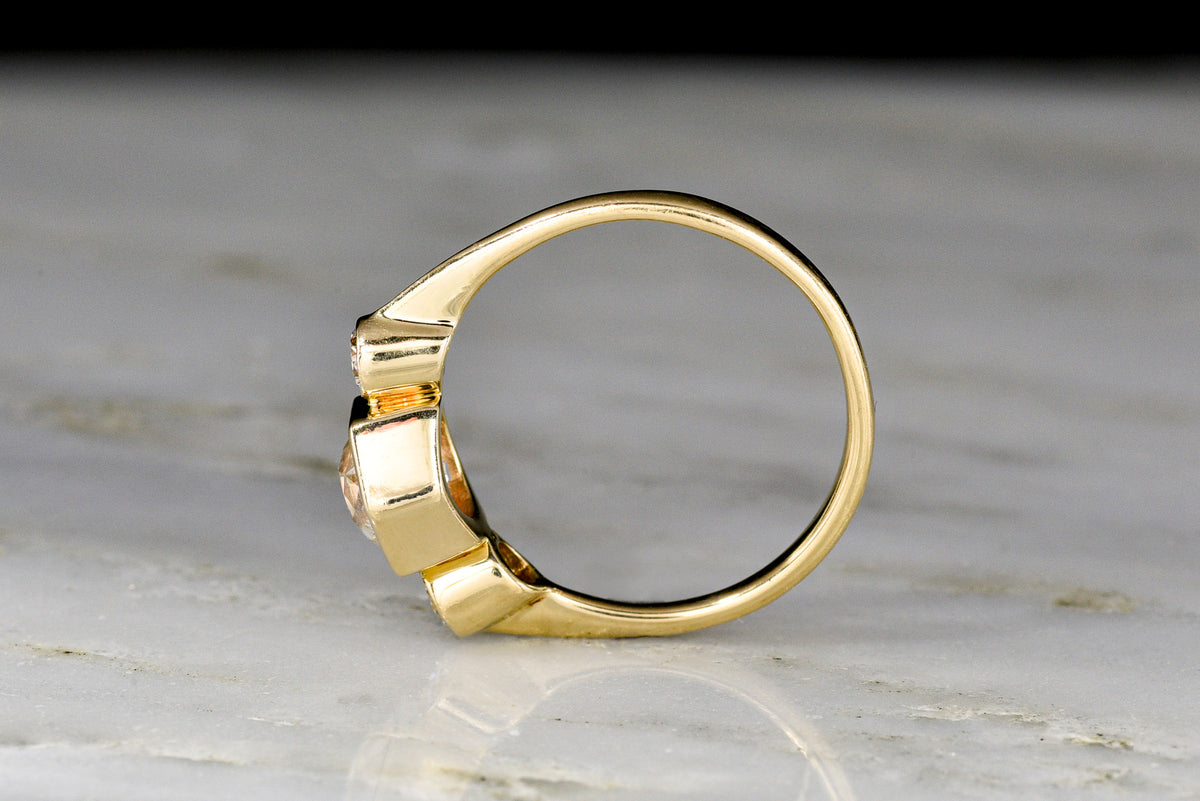 Vintage Midcentury Three-Stone Diamond Ring with a Hexagonal Center