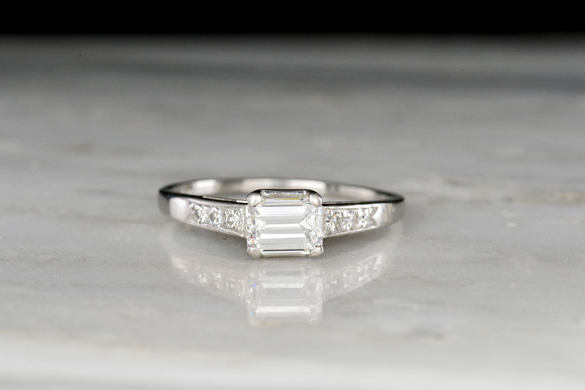 Art Deco / Early Midcentury East-West Emerald Cut Diamond Engagement Ring