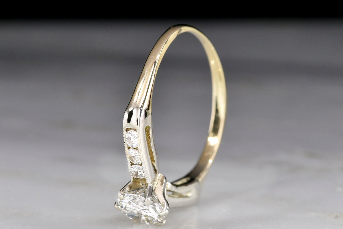 Classic c. 1950s Midcentury Two-Tone Yellow and White Gold Diamond Engagement Ring