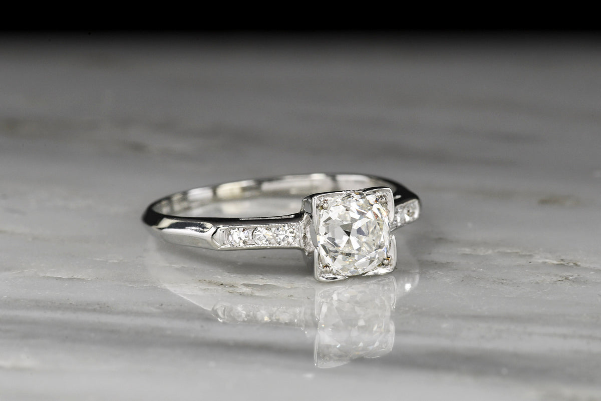 Classic Midcentury Platinum Engagement Ring with a GIA Old Mine Cut Diamond Center