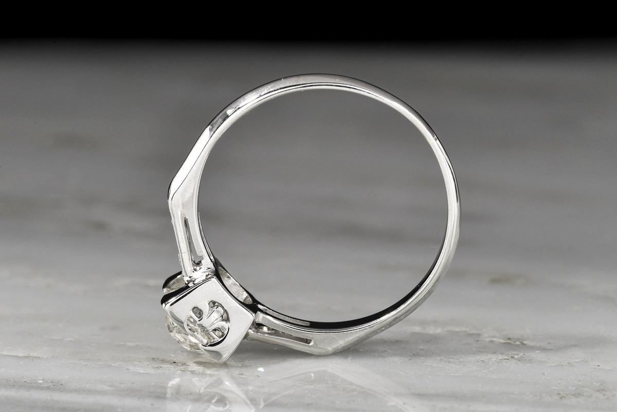 Classic Midcentury Platinum Engagement Ring with a GIA Old Mine Cut Diamond Center