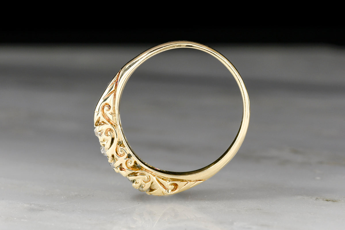 Victorian Half-Hoop Band with Five Antique-Cut Diamonds atop Ornate Gold Scrollwork