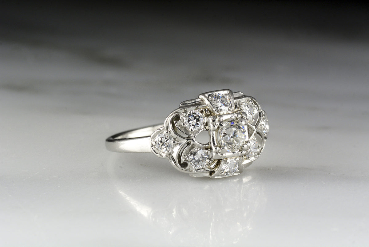 Vintage Art Deco / Retro Engagement Ring with Old Mine Cut, Old European Cut, and Transitional Cut Diamonds