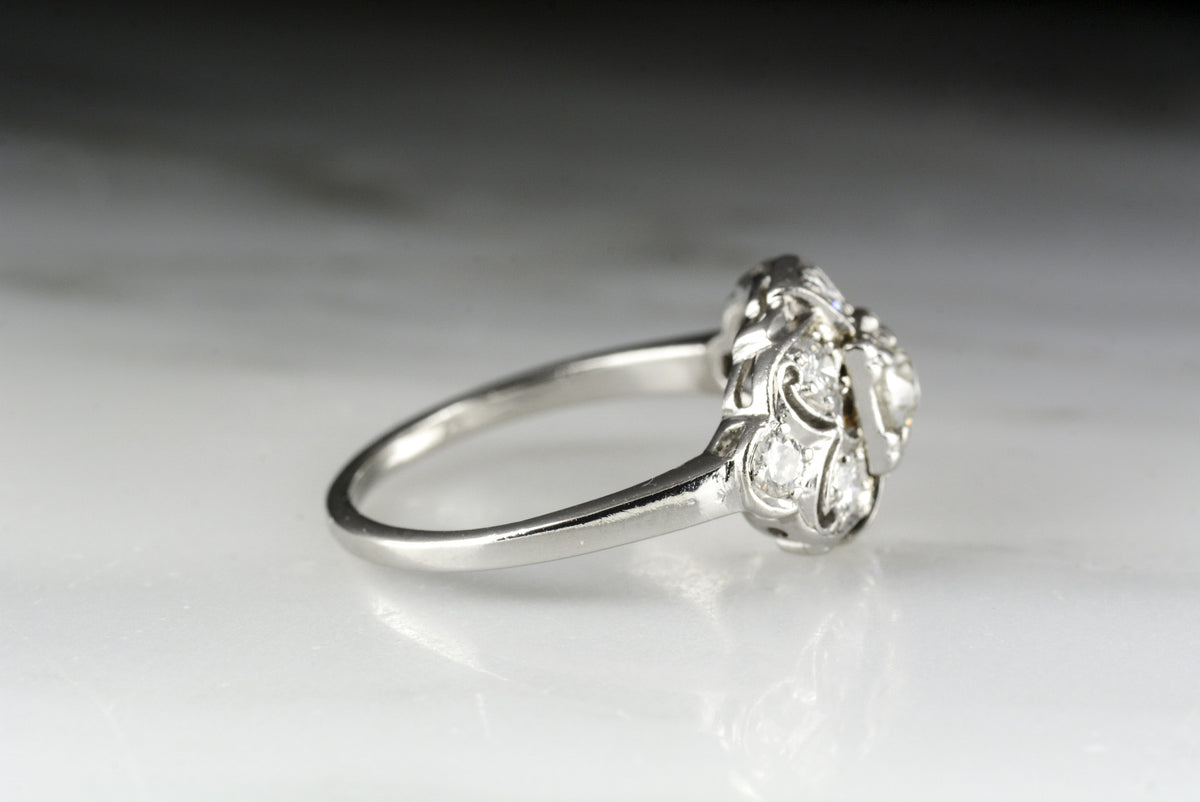 Vintage Art Deco / Retro Engagement Ring with Old Mine Cut, Old European Cut, and Transitional Cut Diamonds