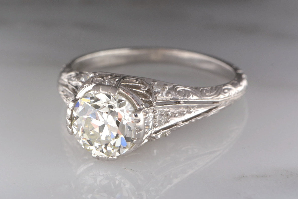 1.58 ctw Edwardian Engagement Ring in Platinum with Certified 1.33 ct J VS1 Old European Cut Diamond