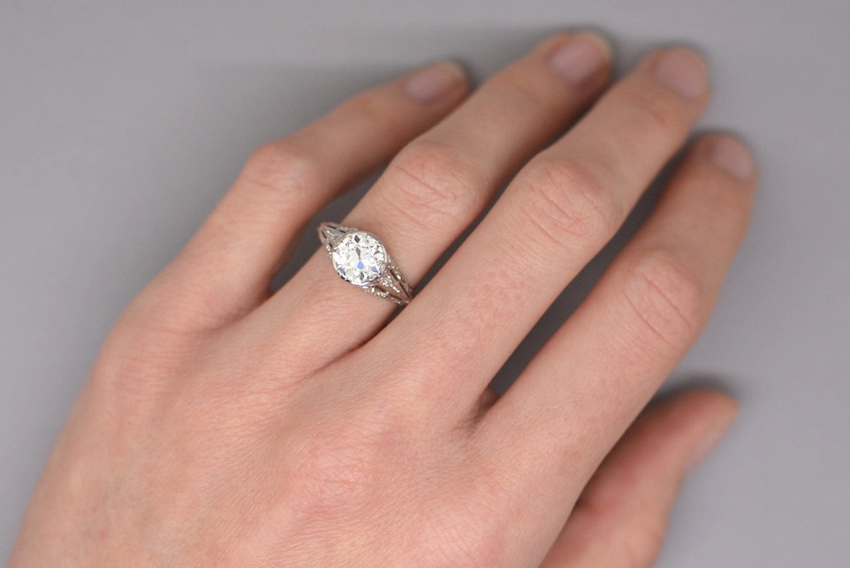 1.58 ctw Edwardian Engagement Ring in Platinum with Certified 1.33 ct J VS1 Old European Cut Diamond