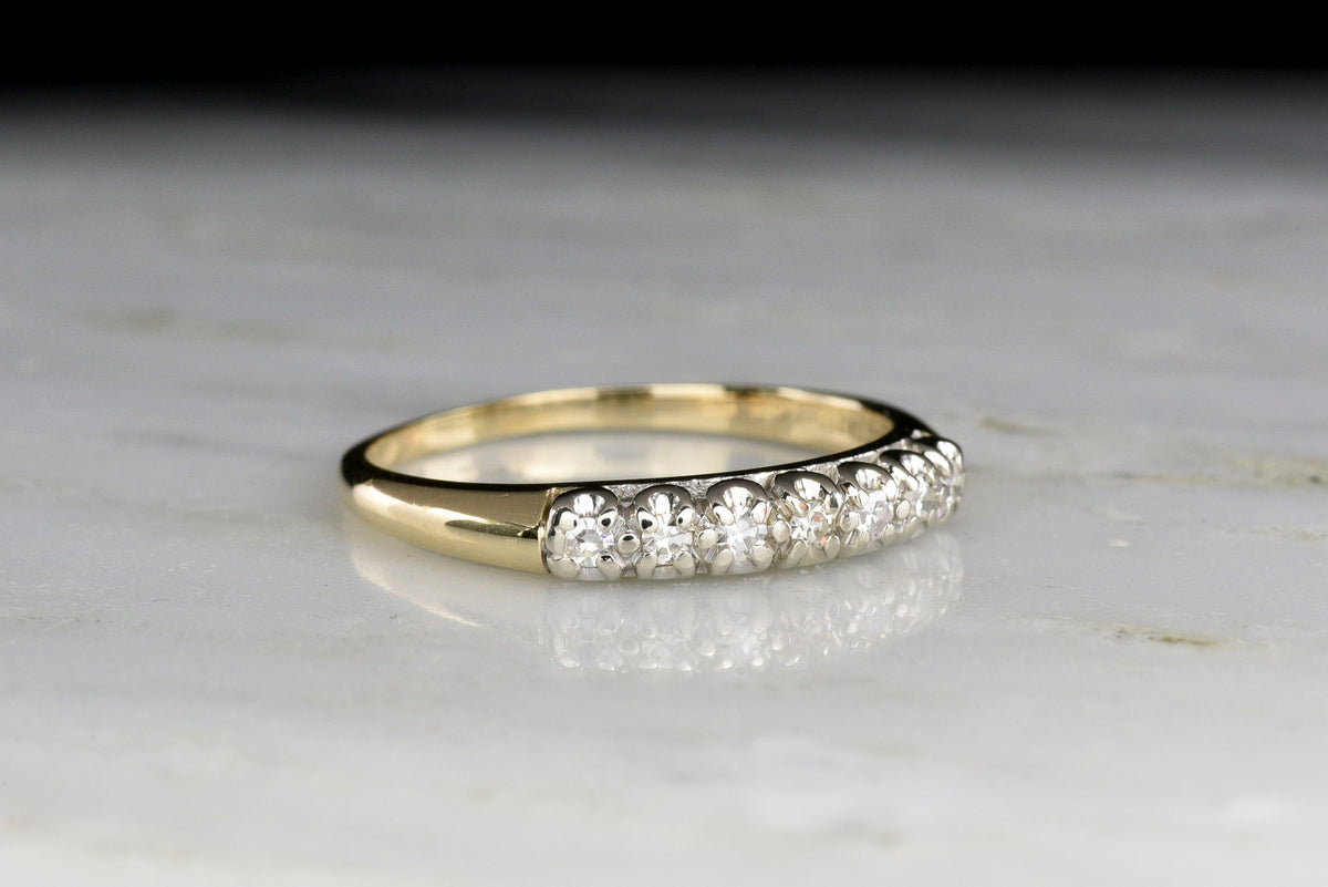Classic Midcentury Yellow and White Gold Diamond Wedding or Stacking Band