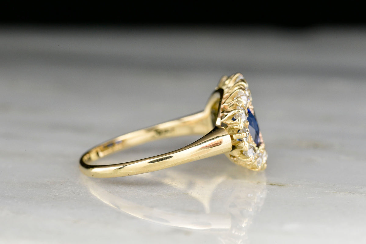 Late Victorian Oval Cut Sapphire and Diamond Ring