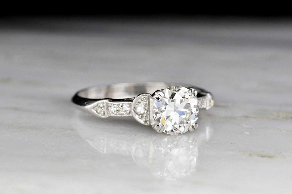 Late Art Deco / Early Midcentury Platinum and Transitional Cut Diamond Engagement Ring