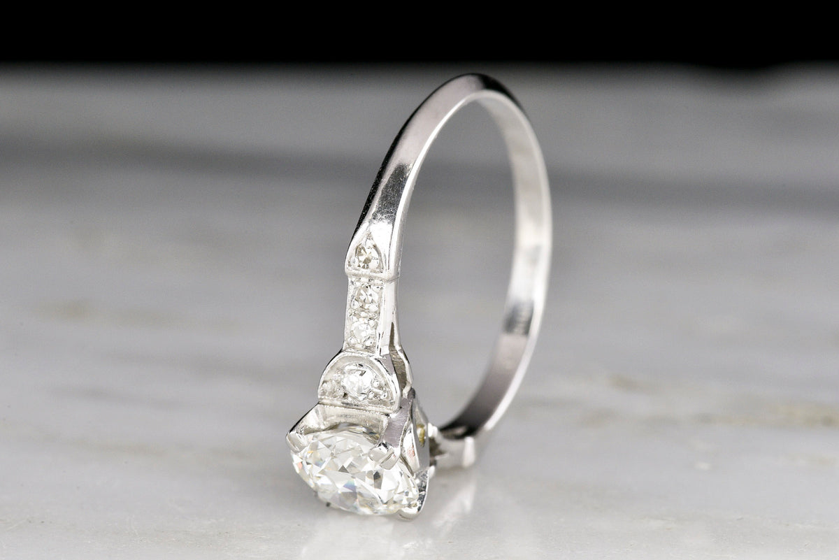 Late Art Deco / Early Midcentury Platinum and Transitional Cut Diamond Engagement Ring