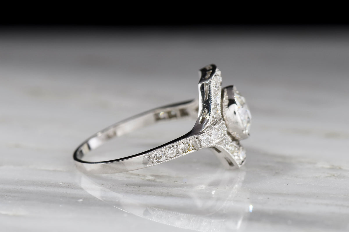 c. 1920s Art Deco Platinum and Diamond Engagement Ring or Right-Hand Ring