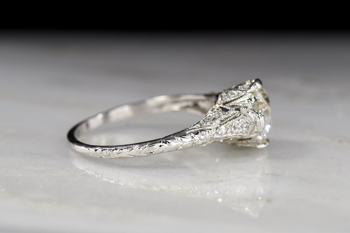 Ornate High-Edwardian Engagement Ring with a GIA Old European Cut Diamond
