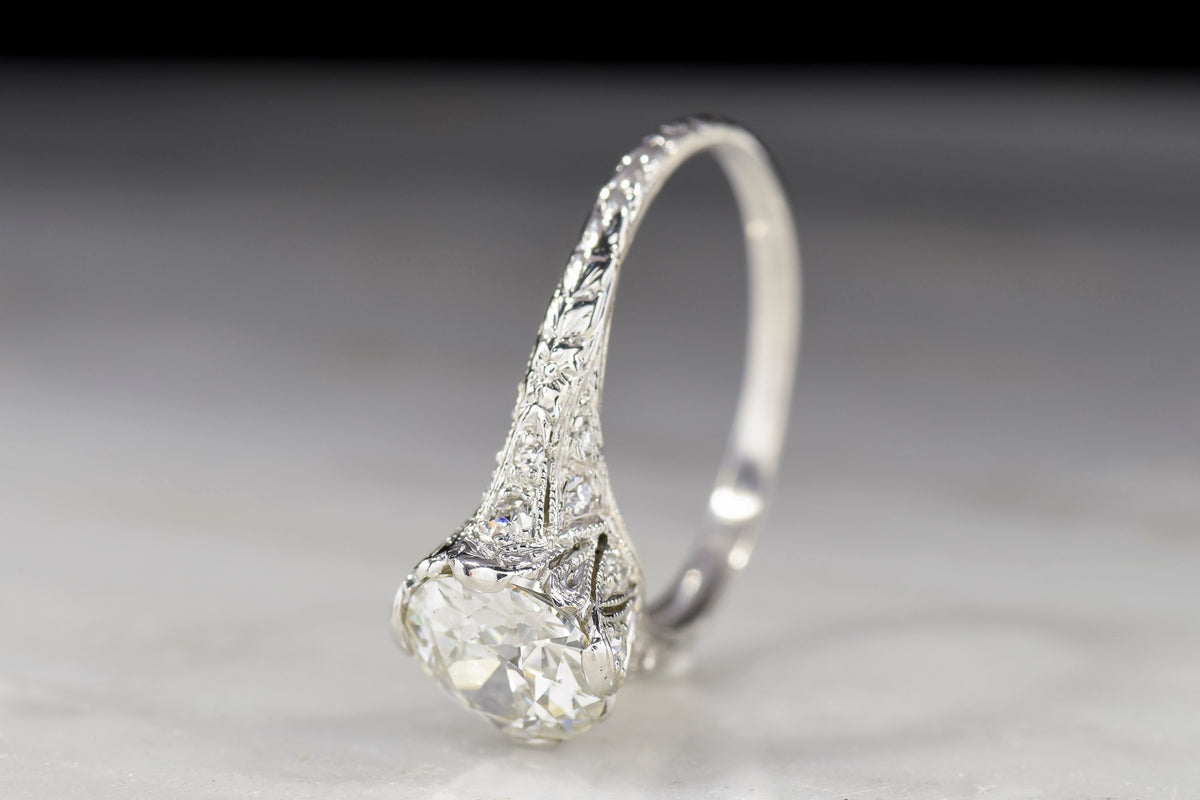 Ornate High-Edwardian Engagement Ring with a GIA Old European Cut Diamond