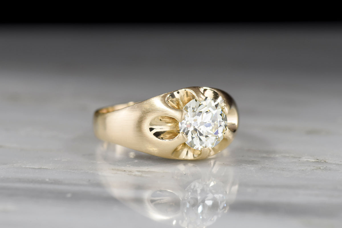 Late/Post- Victorian Gold Belcher Ring with a GIA 1.12 Carat Old European Cut Diamond