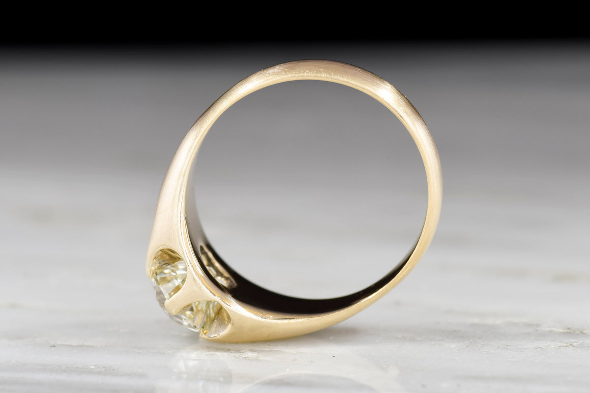 Late/Post- Victorian Gold Belcher Ring with a GIA 1.12 Carat Old European Cut Diamond