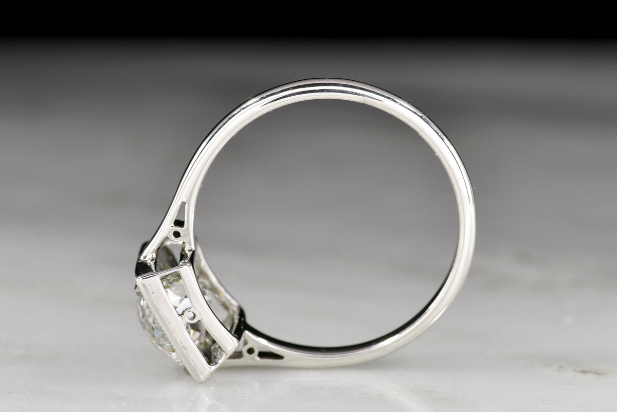 c. 1930s Geometric Art Deco Engagement Ring with a 1.34 Carat Old Mine Cut Diamond Center