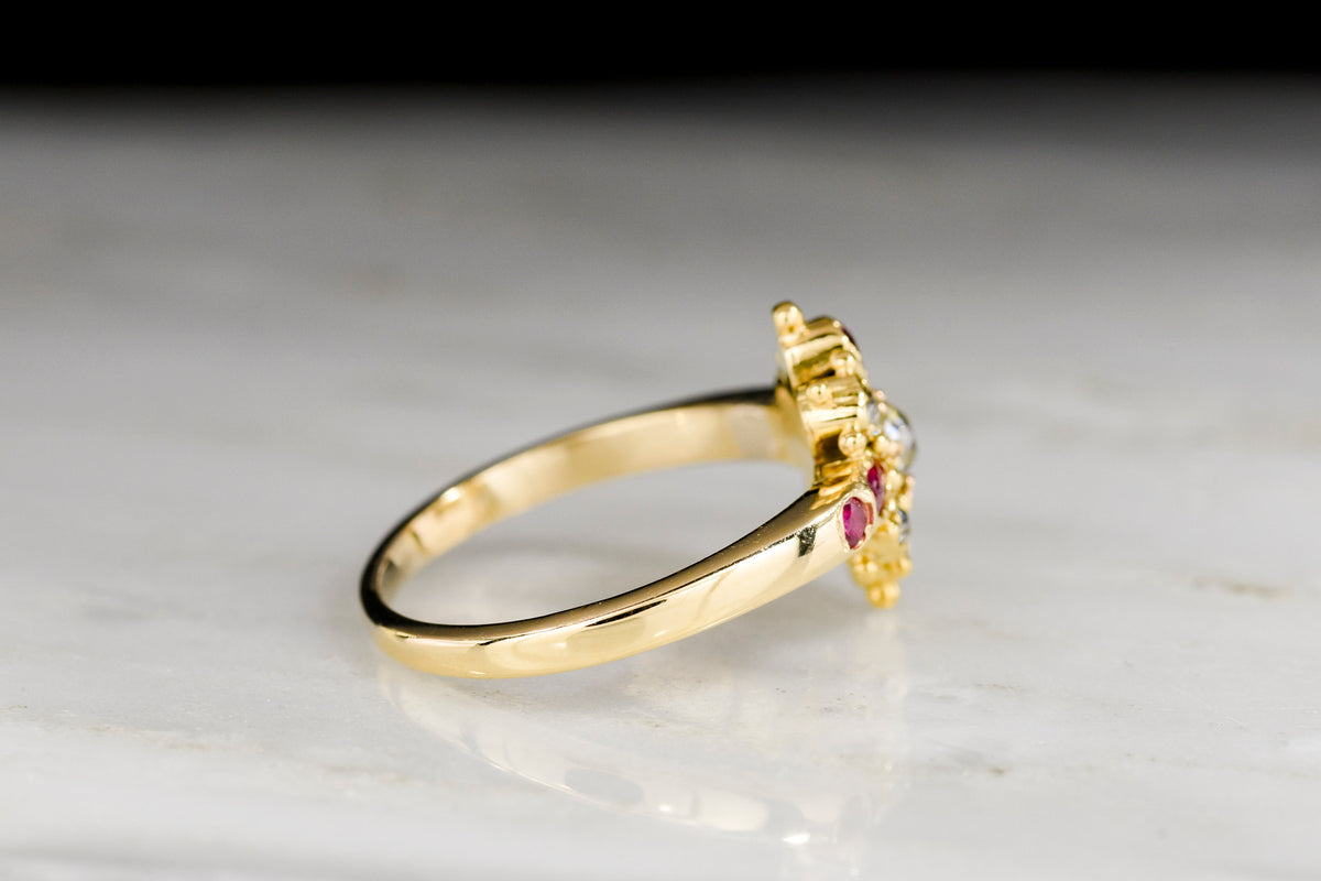 Victorian Gold, Diamond, and Ruby Right-Hand Ring with Granulation Accents