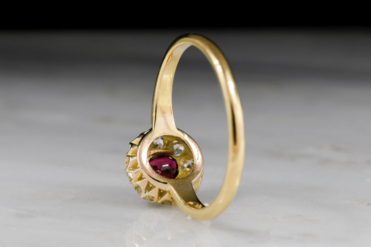 Late Victorian Ruby and Old Mine Cut Diamond Cluster Ring in 18K Gold