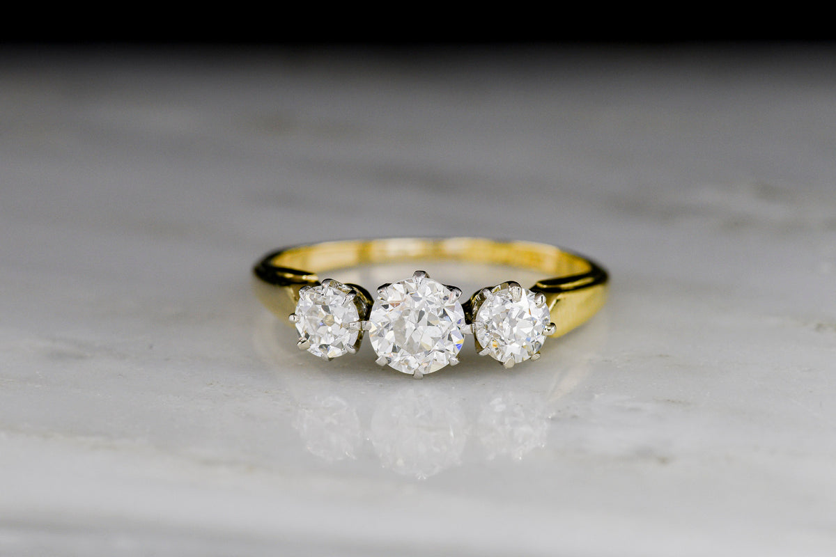 c. early 1900s 18K Gold and Platinum Three-Stone Diamond Engagement or Anniversary Ring