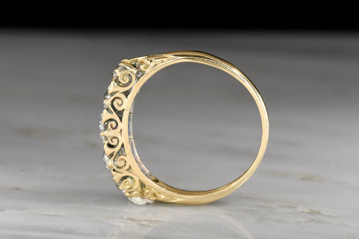 c. 1900 Victorian Gold Half Hoop Old European Cut Diamond Ring with Rose Cut Accents
