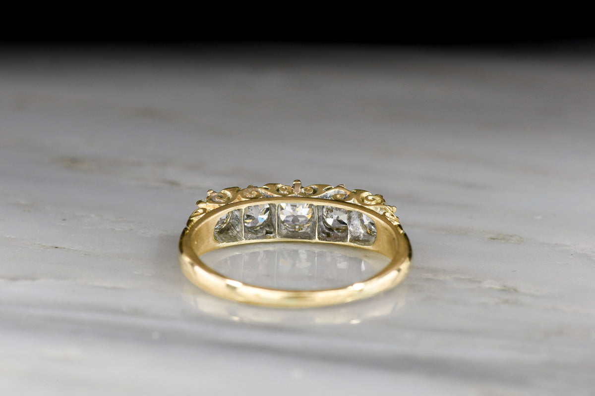 c. 1900 Victorian Gold Half Hoop Old European Cut Diamond Ring with Rose Cut Accents