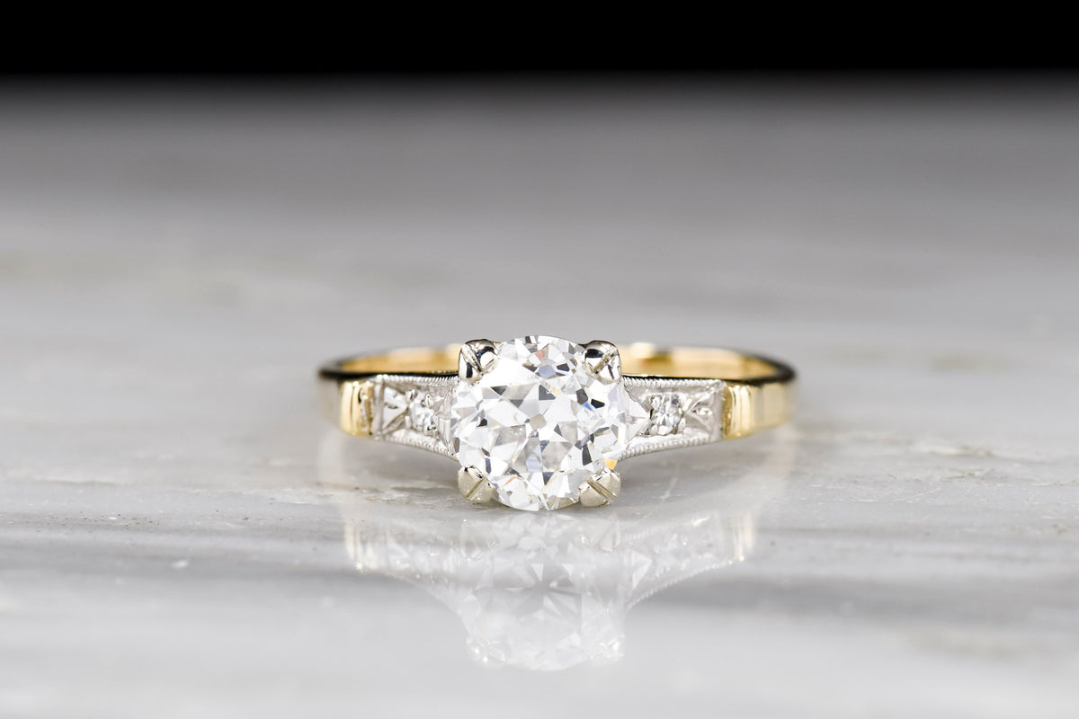 c. 1940s Midcentury Two-Tone Engagement Ring with a GIA 1.27 Carat Old European Cut Diamond