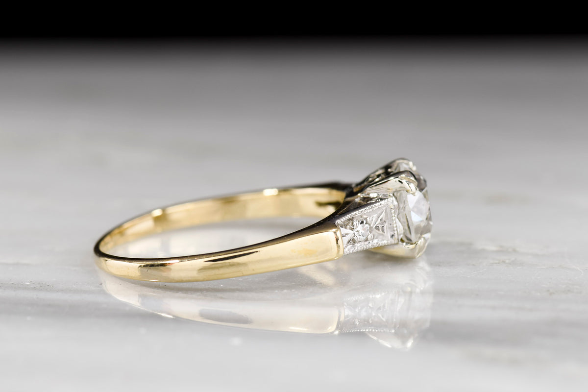 c. 1940s Midcentury Two-Tone Engagement Ring with a GIA 1.27 Carat Old European Cut Diamond