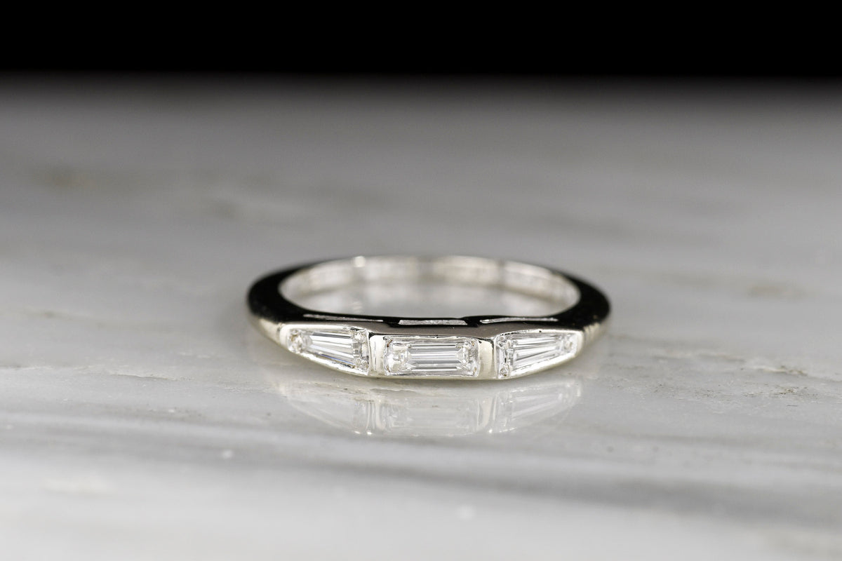 Midcentury Wedding or Stacking Band (Dated 1960) in White Gold with Baguette Cut Diamonds