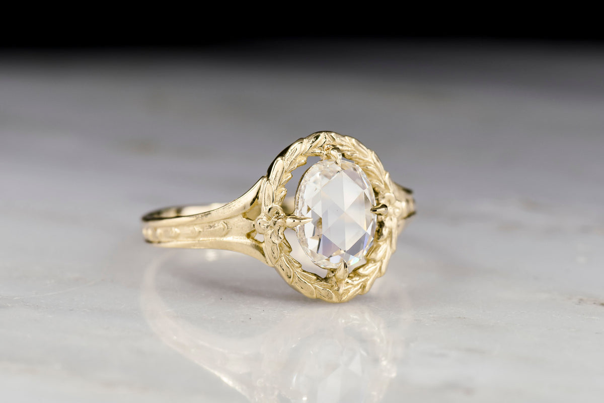 Victorian Revival / Neoclassical Gold Engagement or Right-Hand Ring with an Oval Rose Cut Diamond Center