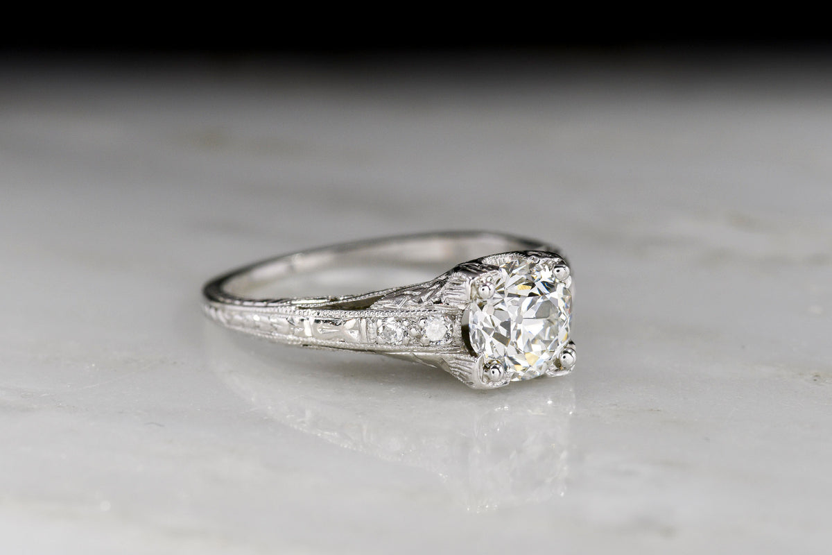 Late Edwardian / Early Art Deco 1.02 Carat Old European Cut Diamond Engagement Ring