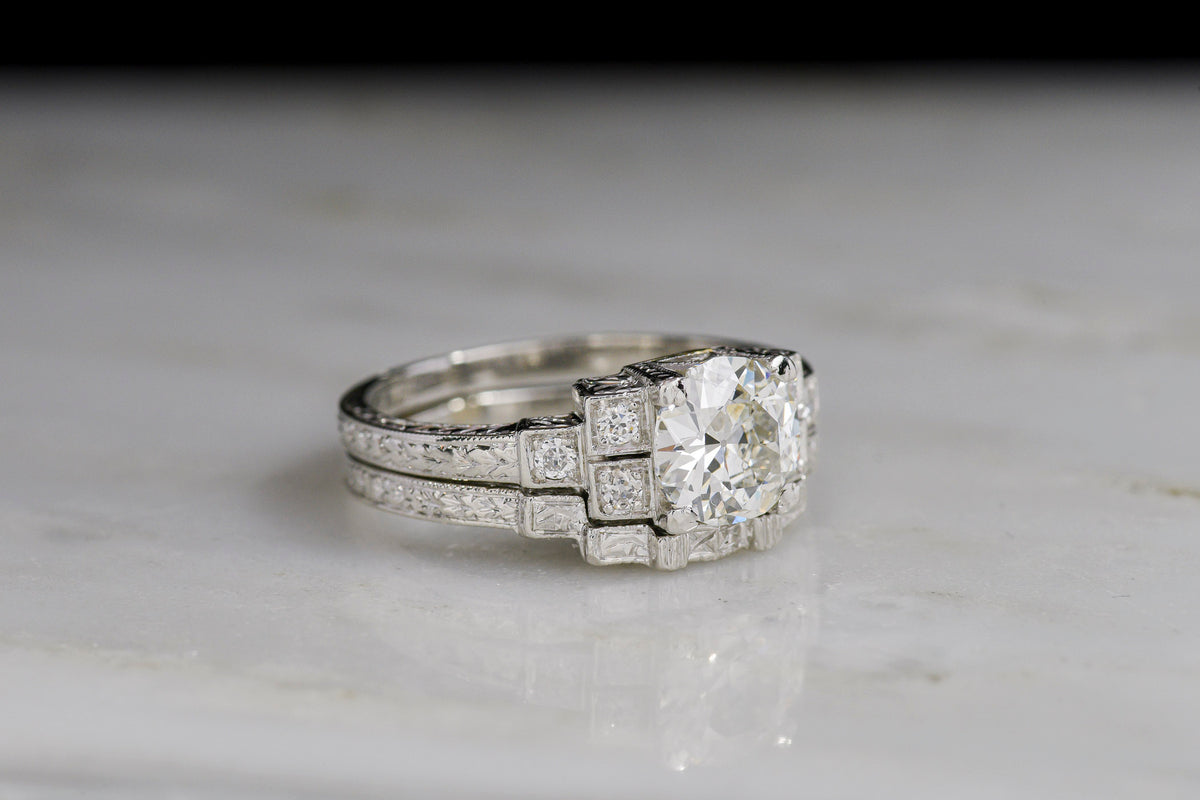 c. 1920s - &#39;30s Art Deco Engagement Ring and Wedding Band Set