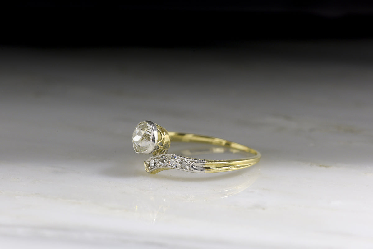 Late Victorian / Art Deco Old Mine Cut Diamond Bypass Ring