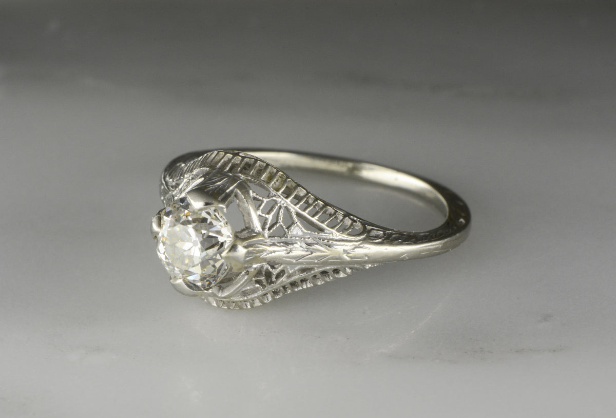 .57 Carat Old European Cut Diamond Edwardian / Art Nouveau Engagement Ring with 18K White Gold