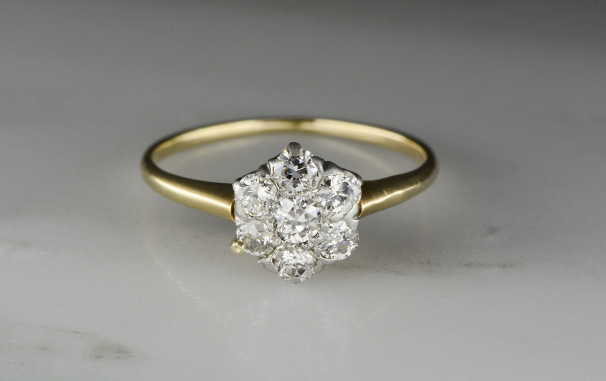 .35 Victorian Revival / Art Deco Diamond Engagement Ring with .10ct Old European Cut Diamond and .25ctw Diamond Accents