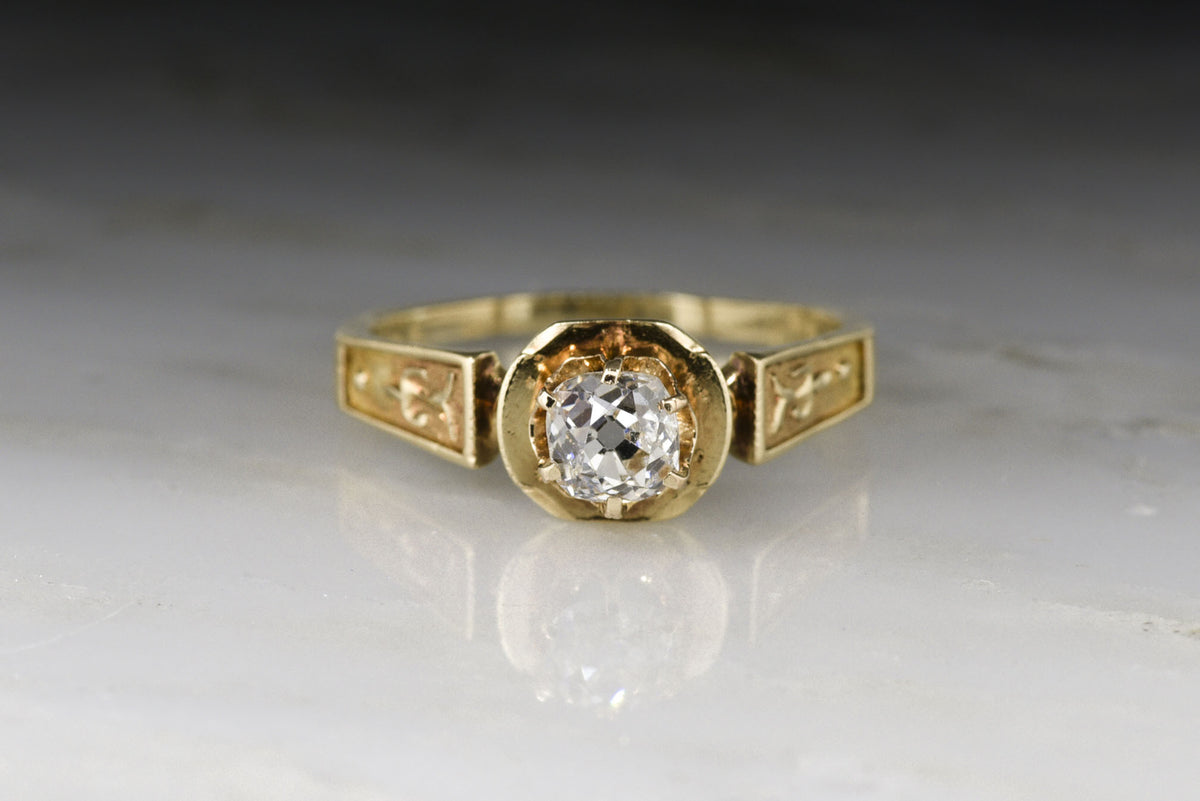 Rare Victorian &quot;July 4th 1864&quot; Old Mine Cut Diamond Engagement Ring